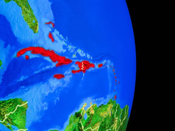 Karayip gerçekçi modeli bir gezegen dünya ülke sınırları ile ve çok gezegen yüzeyine ayrıntılı. 3D çizim. Nasa tarafından döşenmiş bu görüntü unsurları.