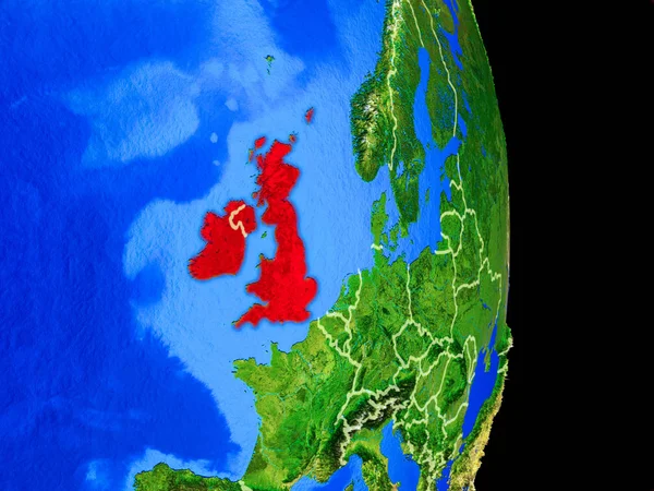 Isole Britanniche Sul Modello Realistico Del Pianeta Terra Con Confini — Foto Stock