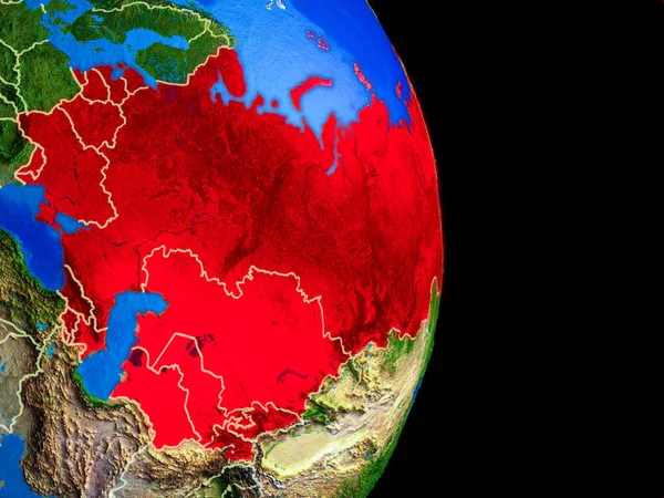 Former Soviet Union on realistic model of planet Earth with country borders and very detailed planet surface. 3D illustration. Elements of this image furnished by NASA.