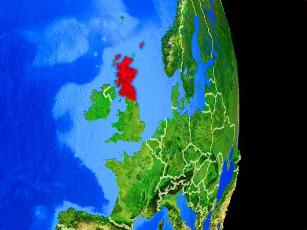 Scotland on realistic model of planet Earth with country borders and very detailed planet surface. 3D illustration. Elements of this image furnished by NASA.