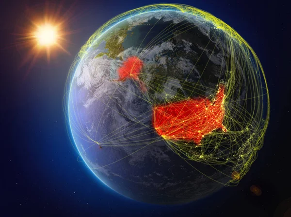 Usa Kosmosu Planeta Ziemia Sieci Reprezentujące Międzynarodowej Komunikacji Technologii Podróży — Zdjęcie stockowe