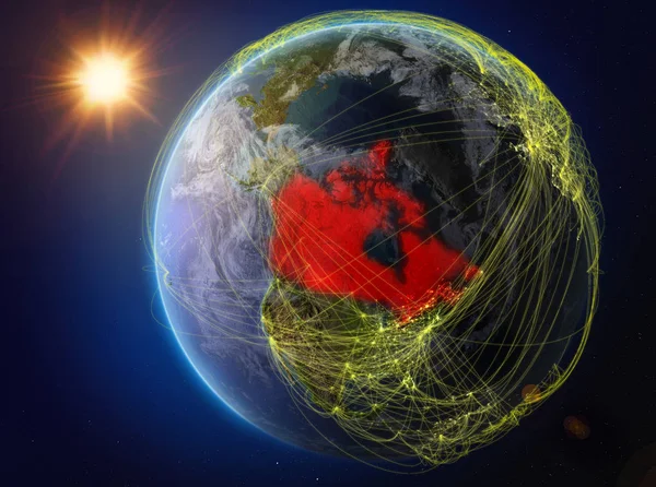 Canadá Desde Espacio Planeta Tierra Con Red Que Representa Comunicación — Foto de Stock