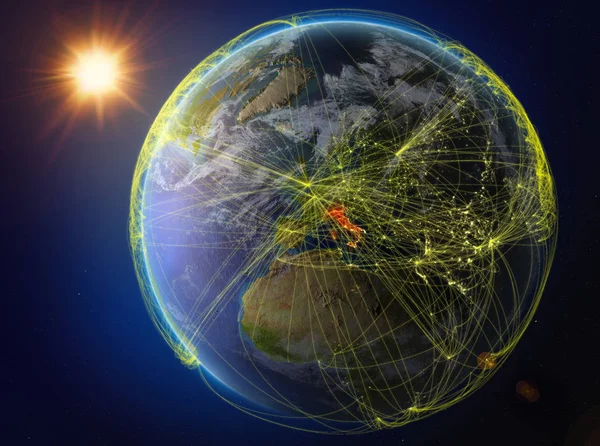 Itália Espaço Planeta Terra Com Rede Representando Comunicação Internacional Tecnologia — Fotografia de Stock