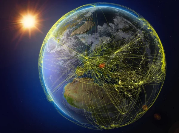 Hungria Espaço Planeta Terra Com Rede Representando Comunicação Internacional Tecnologia — Fotografia de Stock