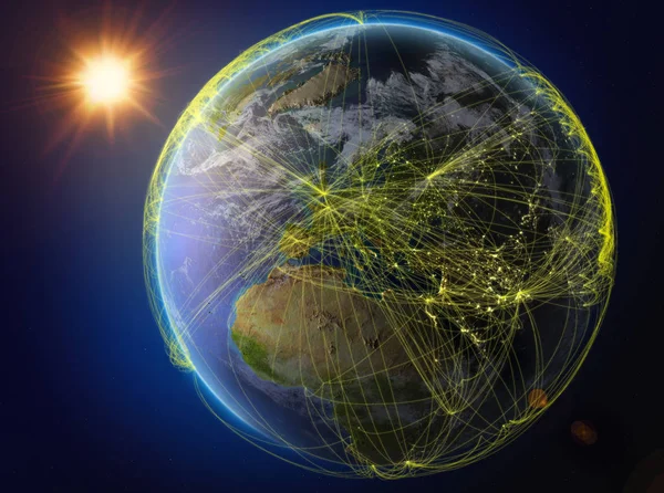 Czarnogóra Kosmosu Planeta Ziemia Sieci Reprezentujące Międzynarodowej Komunikacji Technologii Podróży — Zdjęcie stockowe