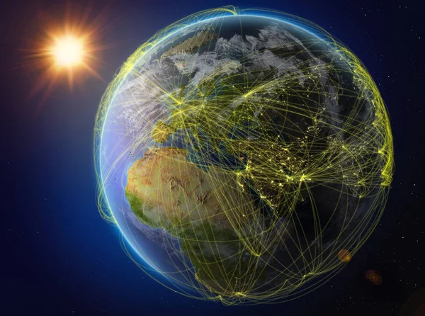 Chipre Espaço Planeta Terra Com Rede Representando Comunicação Internacional Tecnologia — Fotografia de Stock
