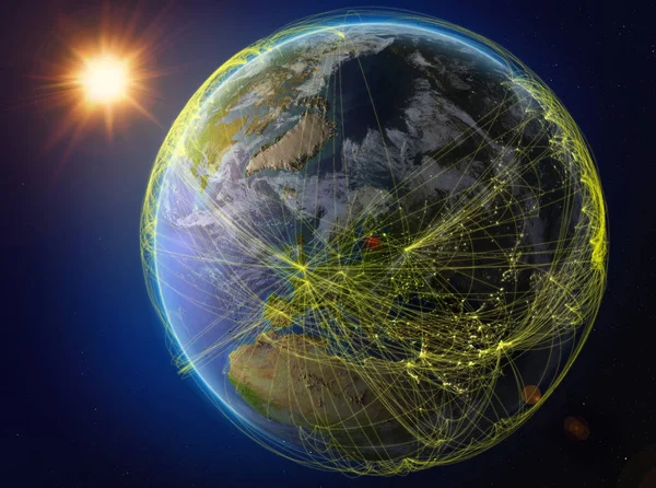 Estônia Espaço Planeta Terra Com Rede Representando Comunicação Internacional Tecnologia — Fotografia de Stock