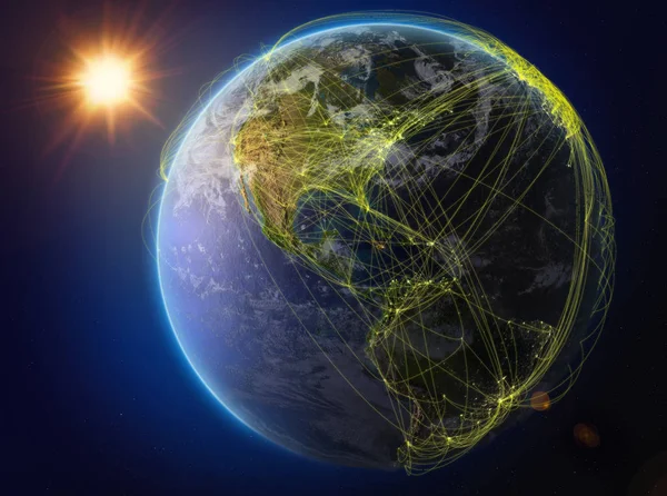 Ямайка Космоса Планета Земля Сетью Представляющей Международные Связи Технологии Путешествия — стоковое фото
