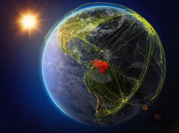Wenezueli Kosmosu Planeta Ziemia Sieci Reprezentujące Międzynarodowej Komunikacji Technologii Podróży — Zdjęcie stockowe