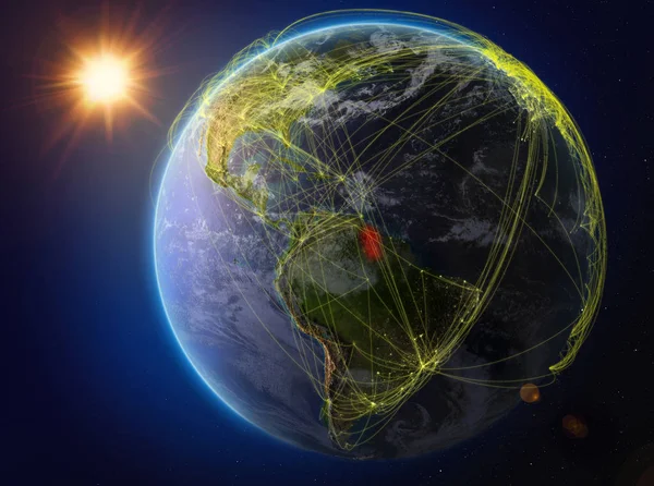 Guyana Vanuit Ruimte Planeet Aarde Met Netwerk Vertegenwoordigers Van Internationale — Stockfoto