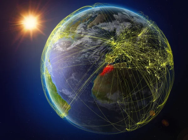 Marrocos Espaço Planeta Terra Com Rede Representando Comunicação Internacional Tecnologia — Fotografia de Stock