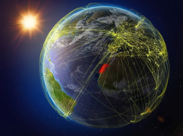Saara Ocidental Espaço Planeta Terra Com Rede Representando Comunicação Internacional — Fotografia de Stock