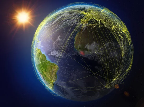 Либерия Космоса Планета Земля Сетью Представляющей Международные Связи Технологии Путешествия — стоковое фото