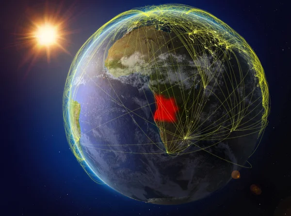 安哥拉从太空 地球与代表国际通信 技术和旅行的网络 美国宇航局提供的这张图片的元素 — 图库照片
