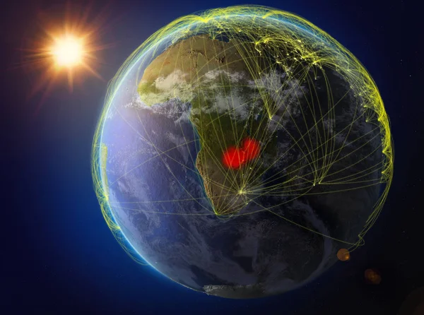 赞比亚从太空 地球与代表国际通信 技术和旅行的网络 美国宇航局提供的这张图片的元素 — 图库照片