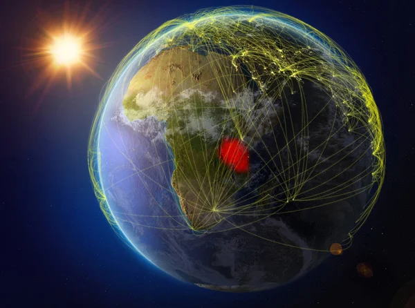 Tanzania Kosmosu Planeta Ziemia Sieci Reprezentujące Międzynarodowej Komunikacji Technologii Podróży — Zdjęcie stockowe