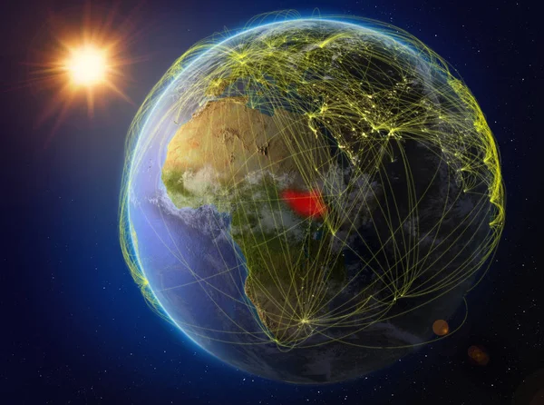 Jižní Súdán Vesmíru Planeta Země Sítí Představující Mezinárodní Komunikace Technologie — Stock fotografie