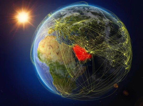 Arábia Saudita Espaço Planeta Terra Com Rede Representando Comunicação Internacional — Fotografia de Stock