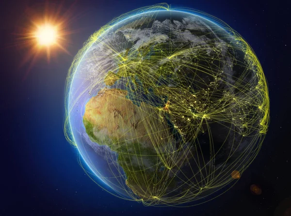Izrael Kosmosu Planeta Ziemia Sieci Reprezentujące Międzynarodowej Komunikacji Technologii Podróży — Zdjęcie stockowe