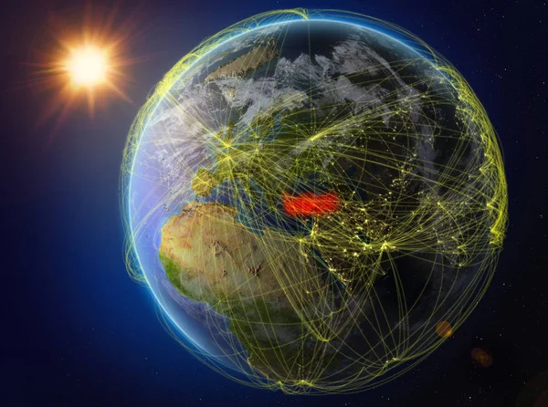 Turkiet Från Rymden Planetjorden Med Nätverk Som Företräder Internationell Kommunikation — Stockfoto