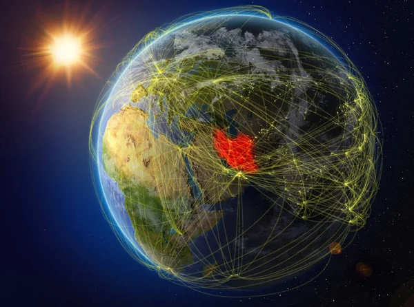 Iran Kosmosu Planeta Ziemia Sieci Reprezentujące Międzynarodowej Komunikacji Technologii Podróży — Zdjęcie stockowe