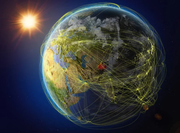 Tajiquistão Espaço Planeta Terra Com Rede Representando Comunicação Internacional Tecnologia — Fotografia de Stock