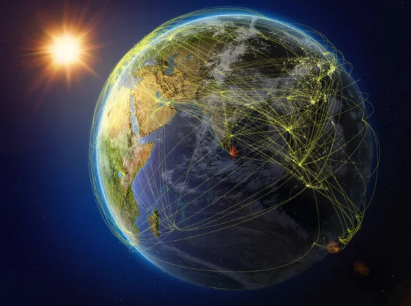 斯里兰卡从太空 地球与代表国际通信 技术和旅行的网络 美国宇航局提供的这张图片的元素 — 图库照片