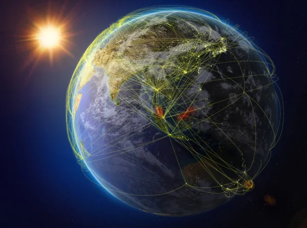 Malásia Espaço Planeta Terra Com Rede Representando Comunicação Internacional Tecnologia — Fotografia de Stock