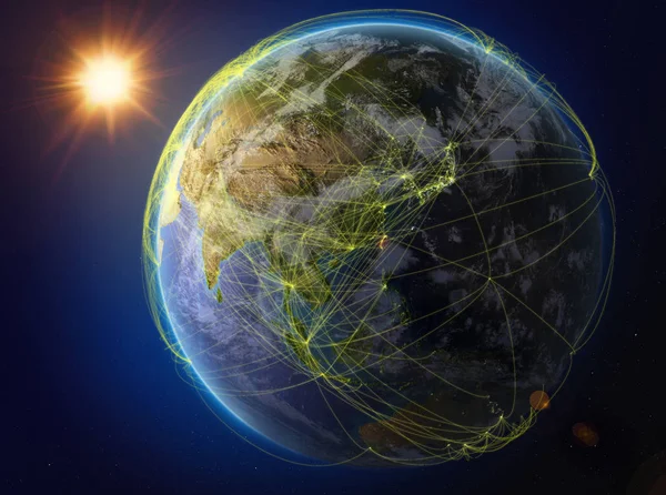 Тайвань Космоса Планета Земля Сетью Представляющей Международные Связи Технологии Путешествия — стоковое фото