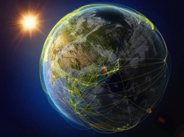 Korea Południowa Kosmosu Planeta Ziemia Sieci Reprezentujące Międzynarodowej Komunikacji Technologii — Zdjęcie stockowe