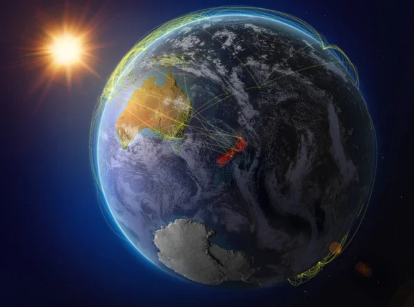 Nieuw Zeeland Vanuit Ruimte Planeet Aarde Met Netwerk Vertegenwoordigers Van — Stockfoto