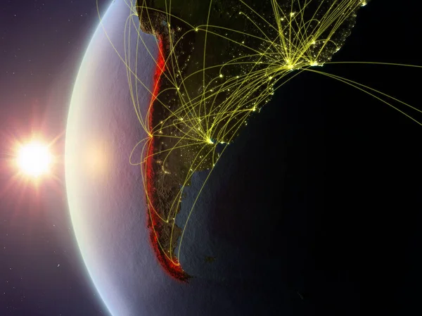 Chile Space Model Earth Sunset International Network Concept Digital Communication — Stock Photo, Image