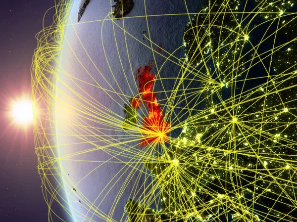 Wielka Brytania Kosmosu Model Ziemi Podczas Zachodu Słońca Międzynarodowej Sieci — Zdjęcie stockowe