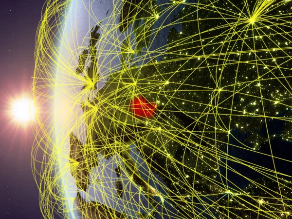 Чешская Республика Космоса Модели Земли Время Заката Международной Сетью Концепция — стоковое фото