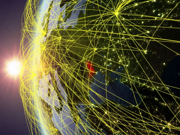 Mołdawii Kosmosu Model Ziemi Podczas Zachodu Słońca Międzynarodowej Sieci Koncepcja — Zdjęcie stockowe