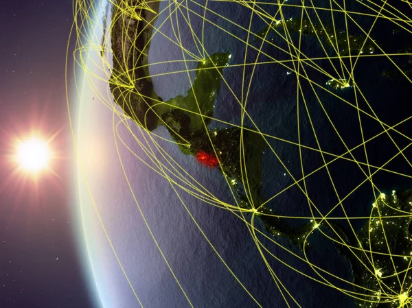 Salvador Kosmosu Model Ziemi Podczas Zachodu Słońca Międzynarodowej Sieci Koncepcja — Zdjęcie stockowe