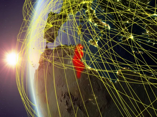 Tunisia Dallo Spazio Sul Modello Della Terra Durante Tramonto Con — Foto Stock