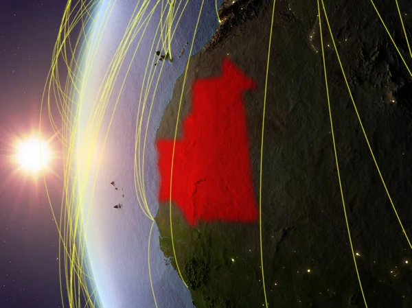 Мавритания Космоса Модели Земли Время Заката Международной Сетью Концепция Цифровой — стоковое фото