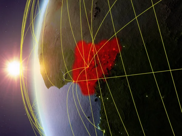 Нігерії Космосу Моделі Землі Під Час Заходу Сонця Міжнародної Мережі — стокове фото