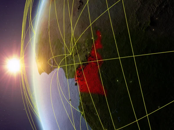 Камерун Космосу Моделі Землі Під Час Заходу Сонця Міжнародної Мережі — стокове фото