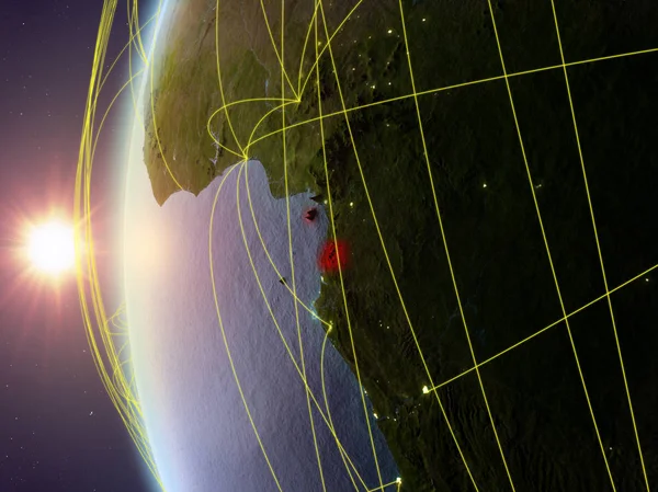 Gwinea Równikowa Kosmosu Model Ziemi Podczas Zachodu Słońca Międzynarodowej Sieci — Zdjęcie stockowe