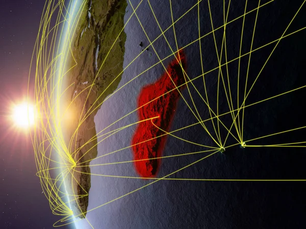 Мадагаскар Космосу Моделі Землі Під Час Заходу Сонця Міжнародної Мережі — стокове фото