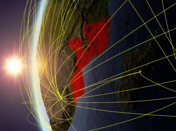 Мозамбік Космосу Моделі Землі Під Час Заходу Сонця Міжнародної Мережі — стокове фото