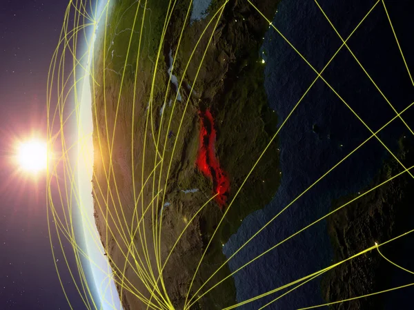 Малаві Космосу Моделі Землі Під Час Заходу Сонця Міжнародної Мережі — стокове фото