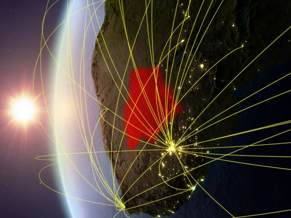 Botswana Space Model Earth Sunset International Network Concept Digital Communication — Stock Photo, Image