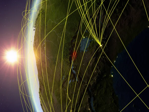 Бурунді Космосу Моделі Землі Під Час Заходу Сонця Міжнародної Мережі — стокове фото
