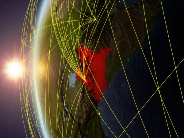 Кенія Космосу Моделі Землі Під Час Заходу Сонця Міжнародної Мережі — стокове фото