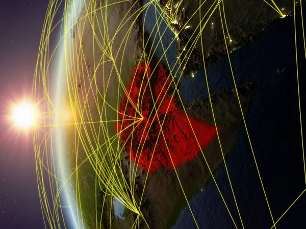 Etiopia Din Spațiu Modelul Pământului Timpul Apusului Soare Rețea Internațională — Fotografie, imagine de stoc