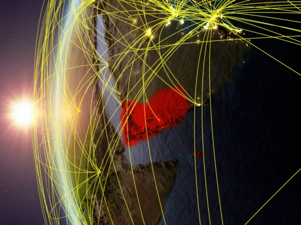 Jemen Kosmosu Model Ziemi Podczas Zachodu Słońca Międzynarodowej Sieci Koncepcja — Zdjęcie stockowe