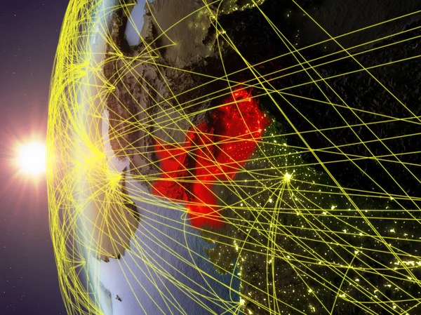 Pakistan Från Rymden Modell Jorden Solnedgången Med Internationella Nätverk Begreppet — Stockfoto